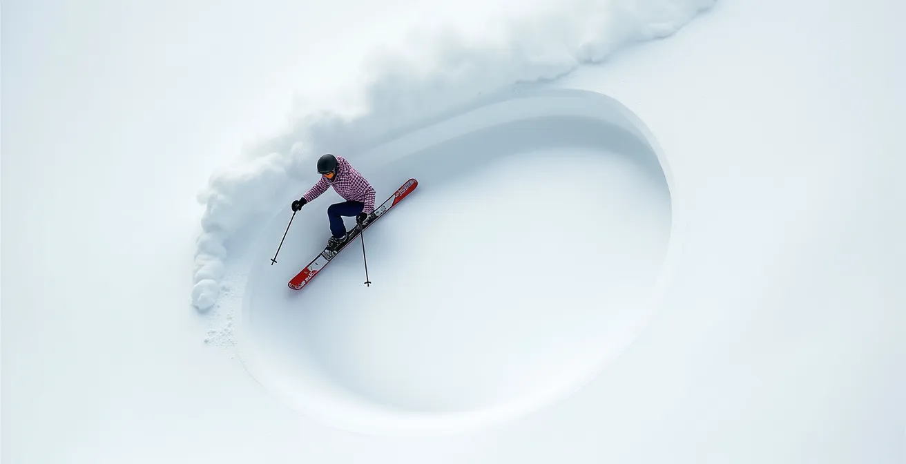 Vue latérale d'un skieur démontrant la position en C avec angulation correcte de la hanche