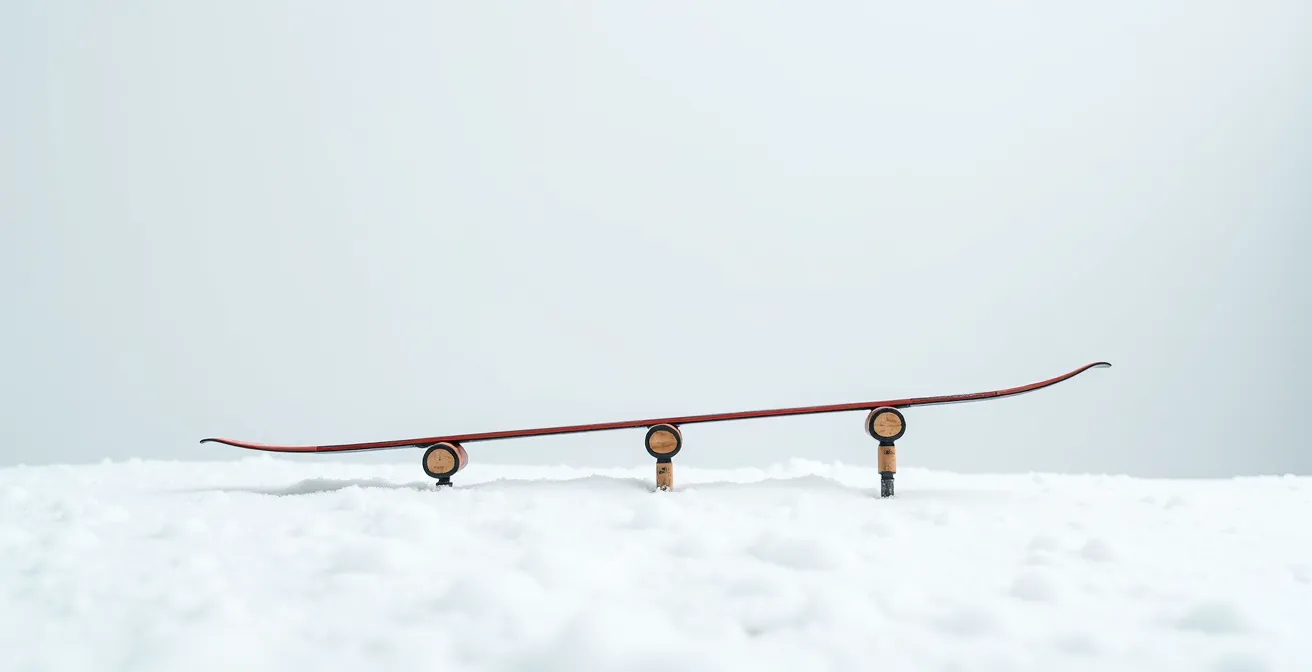 Comparaison visuelle de l'équilibre de différents bâtons de ski montrant le centre de gravité