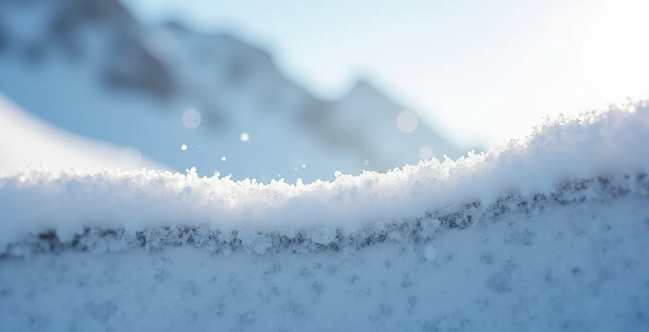Coupe transversale du manteau neigeux montrant les différentes couches après une chute de neige récente