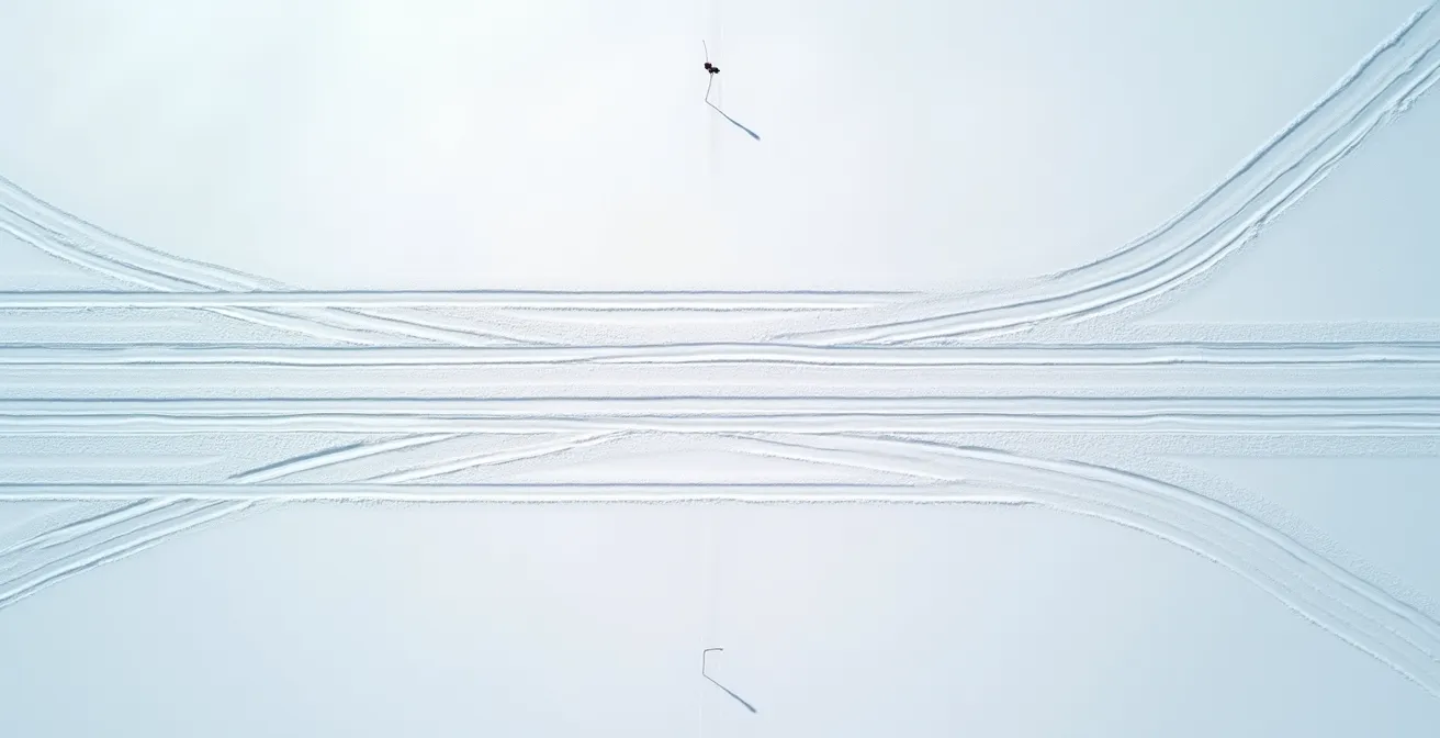 Diagramme visuel montrant l'augmentation exponentielle de la distance de freinage selon la vitesse et les conditions de neige