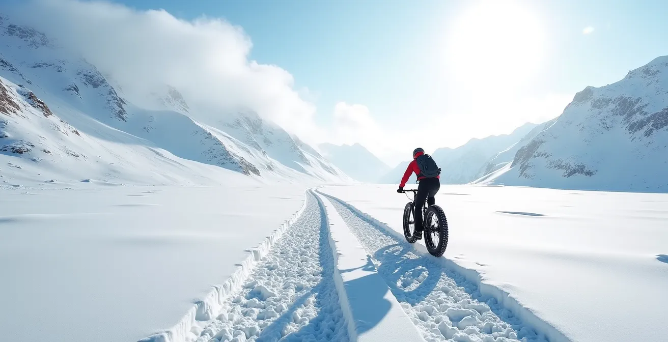 Fatbike sur différents types de neige montrant l'effet de la densité sur la portance