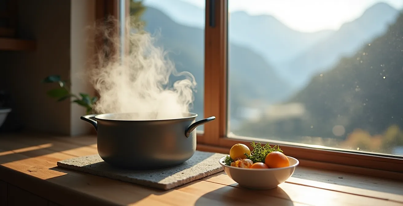 Système de ventilation et neutralisation d'odeurs dans une cuisine de montagne