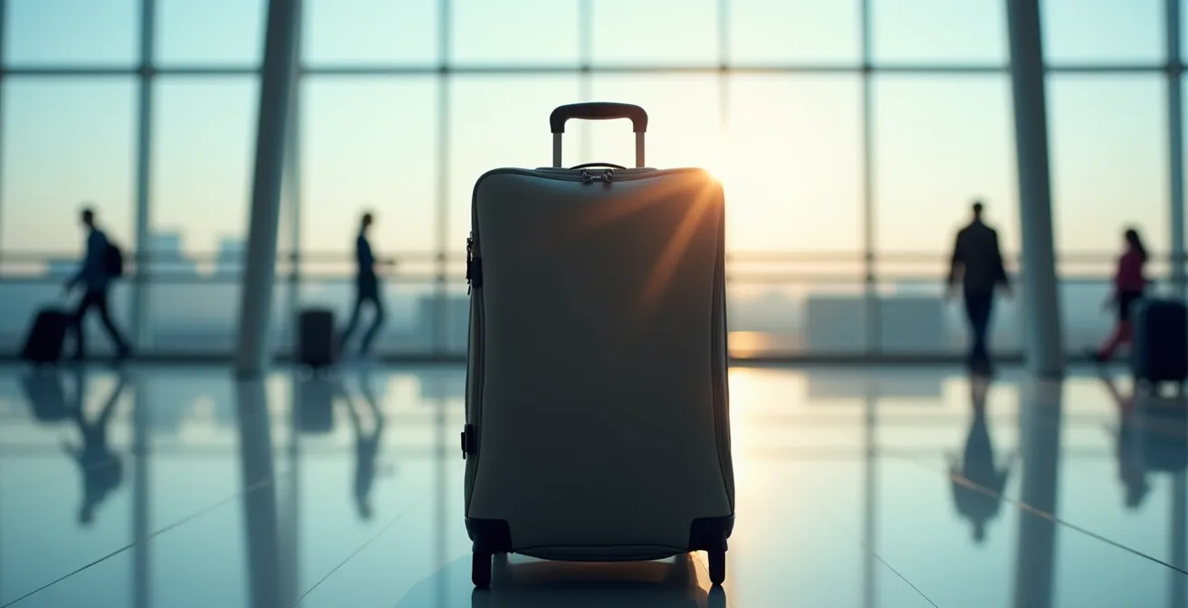 Vue arrière d'une housse de ski fermée dans un terminal d'aéroport