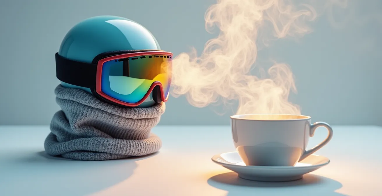 Schéma technique montrant la circulation de l'air dans un masque de ski avec cache-col