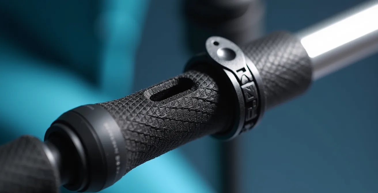 Gros plan sur le mécanisme de sécurité d'une dragonne clipsable de bâton de ski