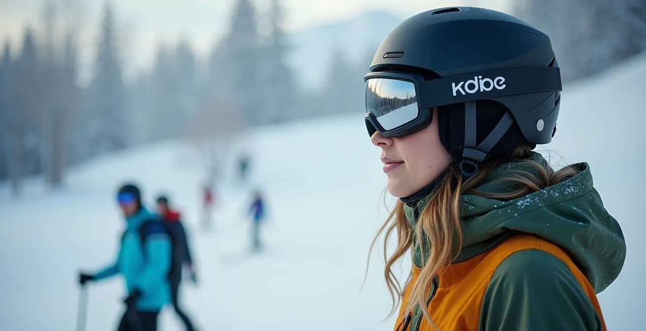 Skieur effectuant la technique du double regard avant de s'engager sur une piste