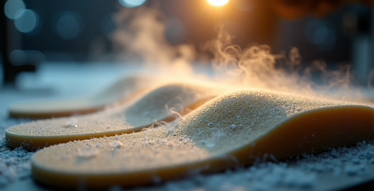 Chausson de ski en cours de thermoformage dans un four professionnel spécialisé